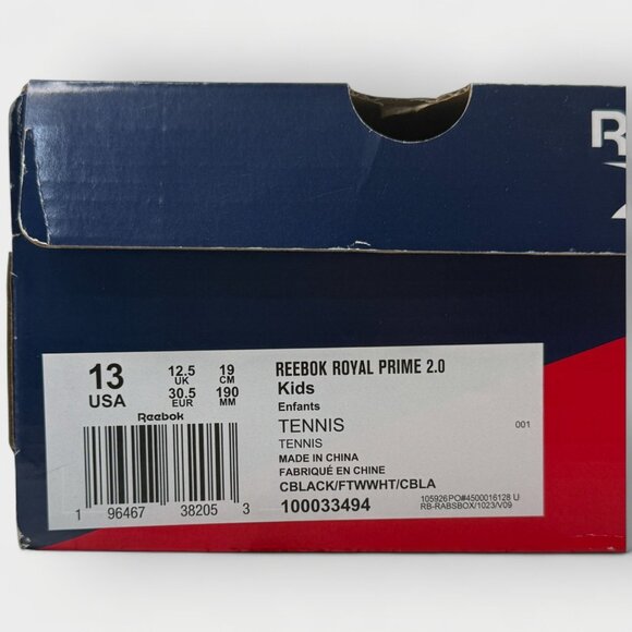 Reebok Boys Royal Prime 2.0 Black White US 13 Big Kids Sneaker New w/ Box - Picture 13 of 13